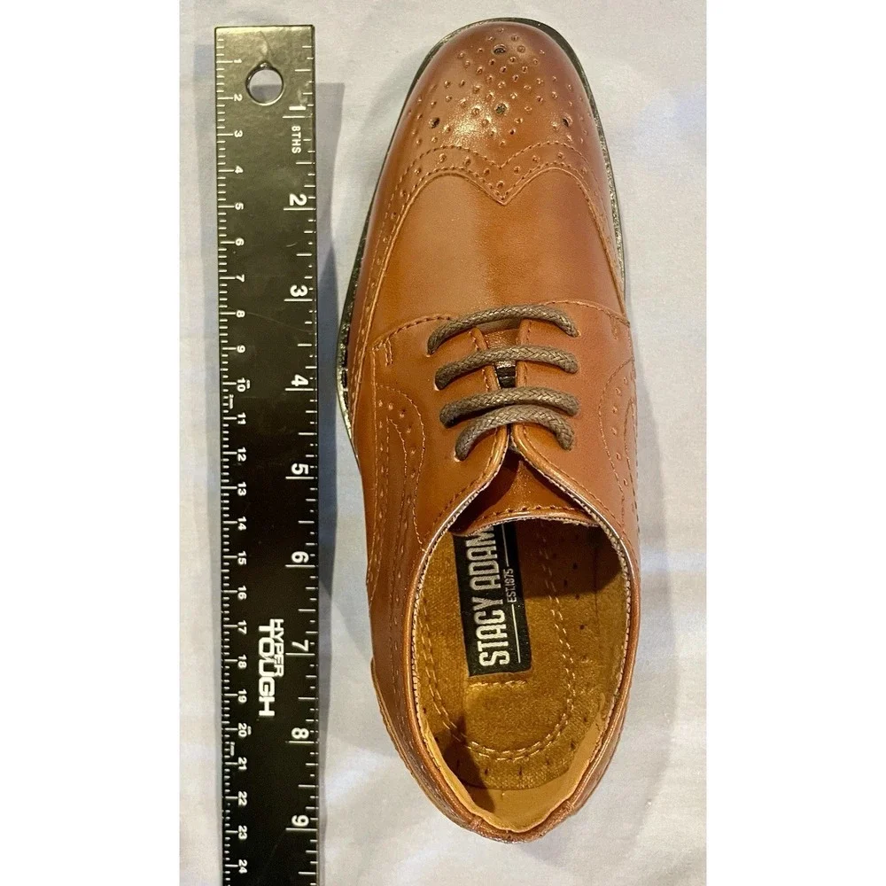 New Stacy Adams Boys Size 11 Brown Wingtip Dress Shoe Sunday Formal‎ Dressy